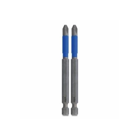 Wiha TerminatorBlue Phillips Impact Bit, Size #2, 1/4 in Dr, 3.5 in L, Hex, 2PK 817-70302