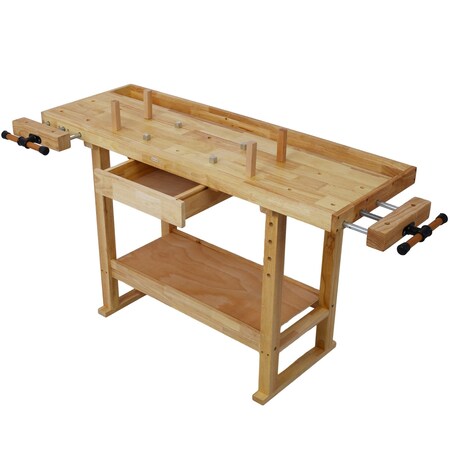 Wrightmaster 55 in. Rubberwood Workbench with 3 Drawers & Storage, Natural ZR-94605