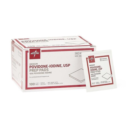 Medline Povidone Iodine Prep Pads, Size M, 100PK MDS093917H