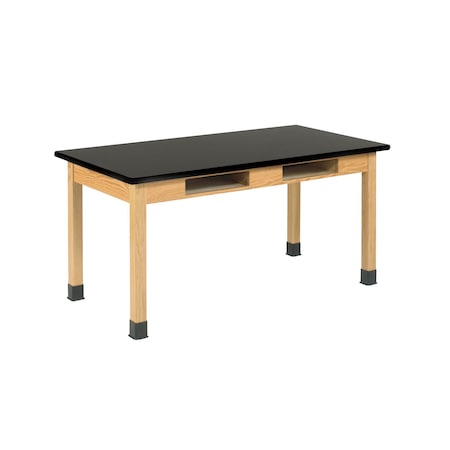 Diversified Spaces Wooden Leg Tables with Compartments, Oak, Wood Frame, 60 in W, Black C714LBBK30E