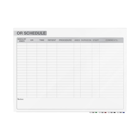 Ghent Healthcare Aria Low Profile Glassboard, OR Schedule, Non-Magnetic, 4'H x 6'W GRPARIASN13S-46