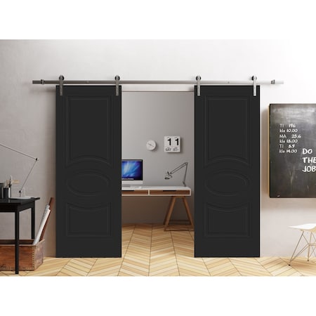 Vdomdoors Modern Double Barn Door 36" x 84" inches / Mela 7001 Painted Black / 13FT Silver Rail Track Set / S MELA7001DB-S-TCF-3684