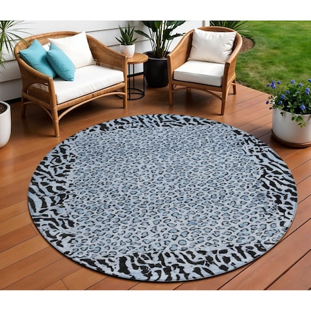Homeroots 8' Blue Round Animal Print Washable Indoor Outdoor Area Rug 607640