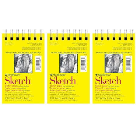 Strathmore 300 Series Sketch Pad, Side Wire Binding, 100 Sheets, 3.5x5 inch, 6PK P350-3-06