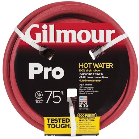 Gilmour 3/4 in ID x 75 ft L Water Hose, Rubber Tube, Red, Brass Fitting 886751-1001/81857