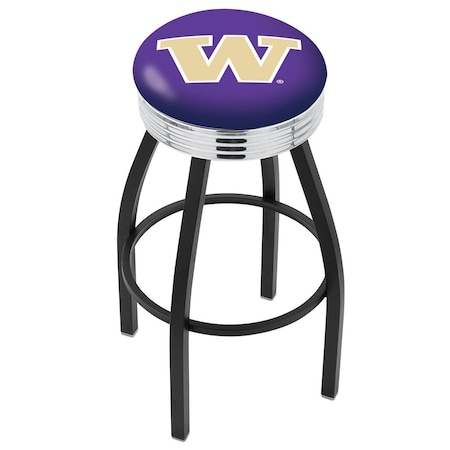 Holland Bar Stool Co 30" Blk Wrinkle Washington Swivel Bar Stool, Chrome Ring L8B3C30WashUn