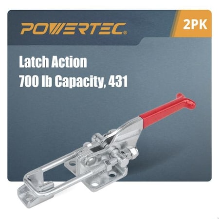 Powertec Toggle Clamp, 700 lbs Cap., 431 Adjustable U Bolt Latch, Antislip Hand Grip, 2PK 20307-P2N
