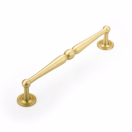 Schaub 8in Center to Center Atherton Knurled Cabinet Pull Satin Brass Finish 577-SB