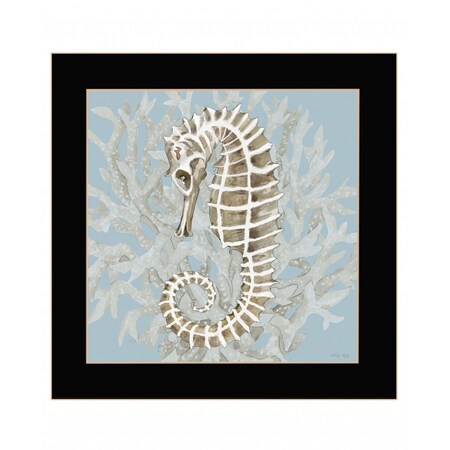 Homeroots Seahorse and Coral Black Framed Print Wall Art 416108