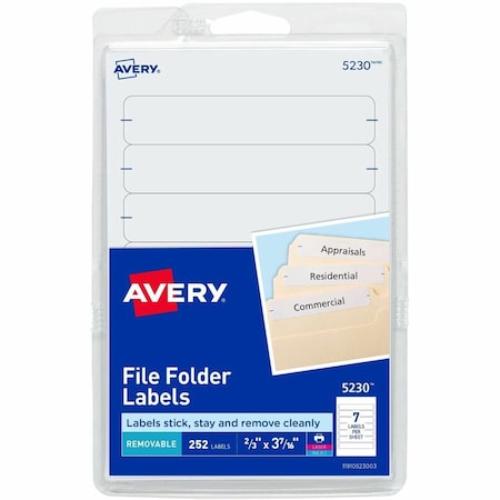 Avery Removable Inkjet/Laser Filing Labels, 2/3 x 3-7/16, White, 252/Pack 5230