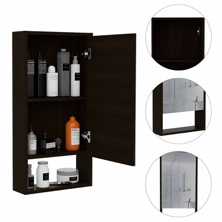 Homeroots 18" Black Wood Floating Double Door Bathroom Vanity And Medicine Cabinet With Mirror 478206