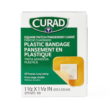 Medline CURAD Plastic Adhesive Patch, 1.5in x 1.5in, 100 Bandages/Box, 100PK NON25515Z