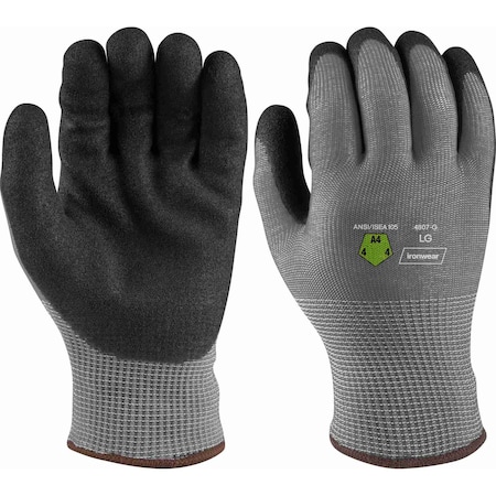 Ironwear A4 Cut Level Fleece Lined Winter Gloves, Sandy Nitrile Palm, Grey, X-Large 4807-G-XL