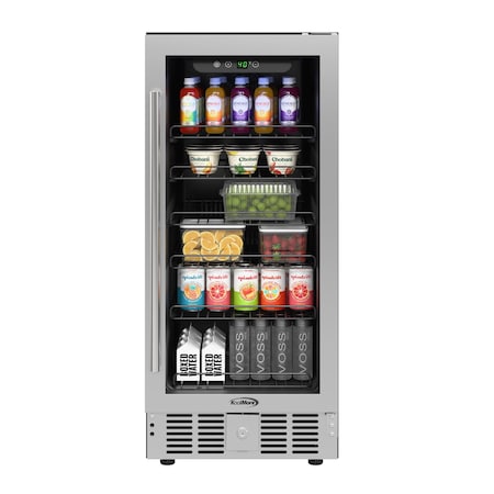 Koolmore 15 in. Small Stainless Steel, Glass-Door Built-In Refrigerator and Beverage Cooler, 3 cu. ft. KM-BIR3C-GD