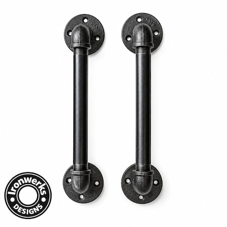 Ironwerks Designs 10" Black/Grey Industrial Vintage Pipe Door And Drawer Handle IW-10INCH-BDOR