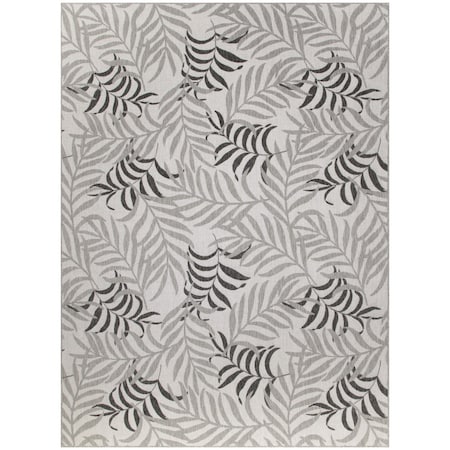 Homeroots 9' X 12' Gray Black And Ivory Palm Leaf Indoor Outdoor Area Rug 551448