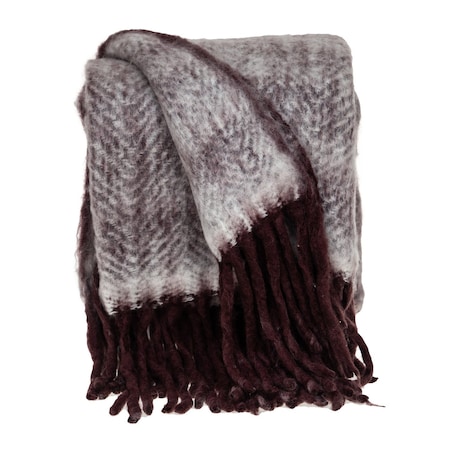 Homeroots 52" X 67" Dark Purple Woven Wool Blend Chevron Throw Blanket with Fringe 529170