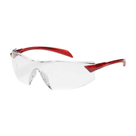 Bouton Optical Rimless Safety Glasses with Red Temple, Clear Lens and Anti-Scratch / Anti-Reflective Coating 250-45-1010
