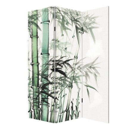 Homeroots 72" Green And White Canvas Folding Three Panel Screen Room Divider 384580