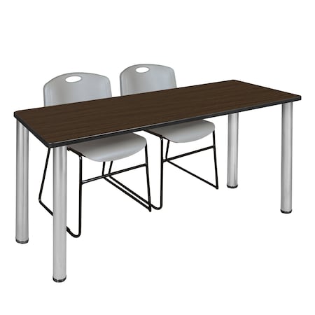 Regency Kee Training Table W/ 2 Zeng Chairs, 66 in W, 24 in L, Neo Walnut MT6624NWBPCM44GY