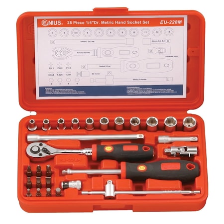 Genius Tools 28PC 1/4in Dr. Metric Hand Socket Set EU-228M