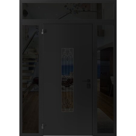 Vdomdoors Front Exterior Prehung Steel Door Ronex1477 Black Enamel 2 Sidelight and Transom Window Sidelite RONEX1477EXD-BLK-W14+36+14xH80+16-RH-I
