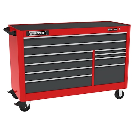 Proto 550 Series Rolling Tool Cabinet, 10 Drawer, Red/Gray, 66 in W x 25-1/4 in D x 46 in H J556646B-10SG