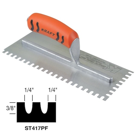 Kraft Tool Kraft Tools 1/4" x 3/8" x 1/4" U-Notch Trowel with ProForm Handle ST417PF