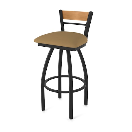 Holland Bar Stool Co Revelle 36in Swivel Extra Tall Bar Stool, Black Wrinkle Finish, Medium Back and Canter Saddle Seat 881
