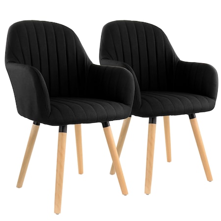 Elama 2 Piece Fabric Tufted Chair in Black with Wooden Legs ELM-793-BLK