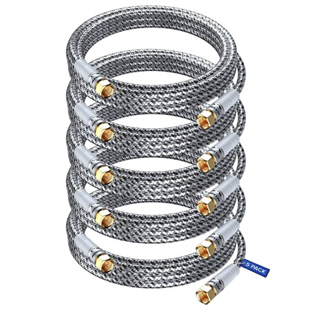 Maximm 10ft RG6 Nylon Braided Coaxial Cable, 5PK, Black/White, 5PK RG-BWBR-10FT-5PK