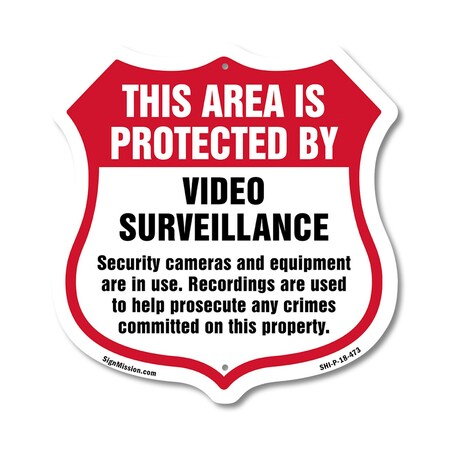 Signmission Video Surveillance Shield Sign This Area, 18 Inch X 18 Inch, Plastic Sign SHI-P-18-473