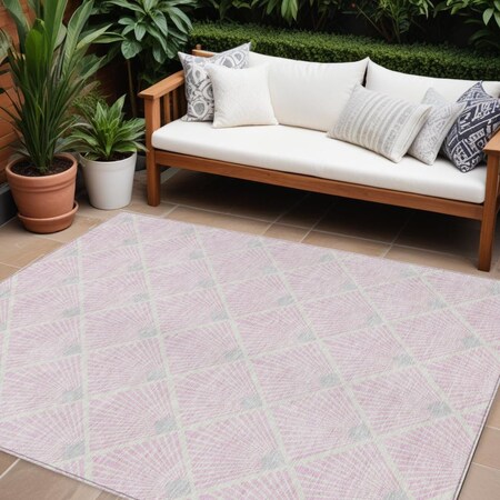Homeroots 9' X 12' Pink Gray And Ivory Geometric Washable Indoor Outdoor Area Rug 594735