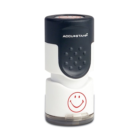 Accu-Stamp Pre-Inked Round Stamp, Smiley, 0.63in dia, Red 030725