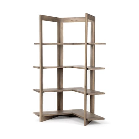 Homeroots 72" Brown Distressed Solid Wood Four Tier Corner Bookcase 392222