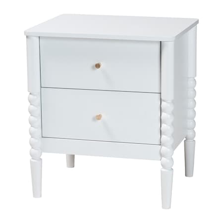 Baxton Studio Lucera Mid-Century White 2-Drawer Bobbin Nightstand 257-14121-ZORO
