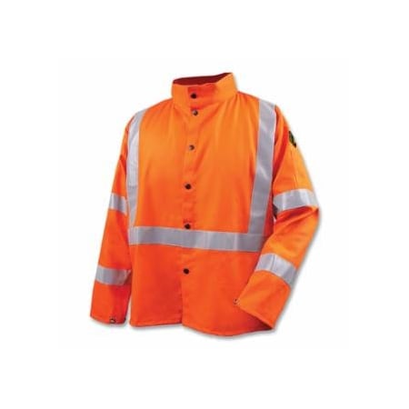 Black Stallion JF1012 FR Safety Welding Jacket with 2 in Reflective Tape, X-Large, 9 oz FR Cotton, Safety Orange 800-JF1012-OR-XLG