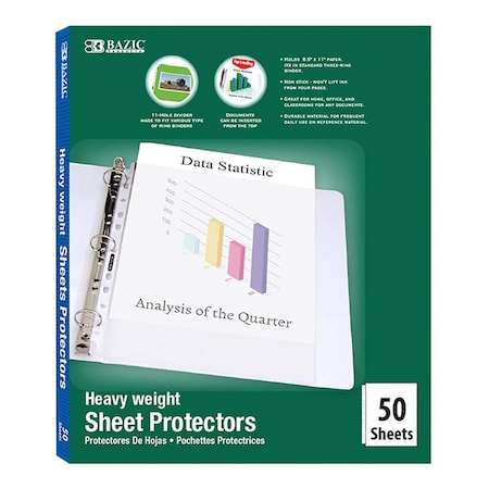 Bazic Products Heavy Weight Top Loading Sheet Protectors, Box of 50, 50PK 2133