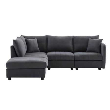 Homeroots 79" Dark Gray Fabric Modular Sleeper Sofa With Ottoman 568301