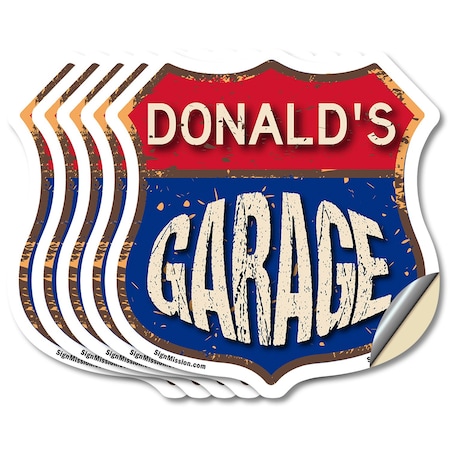 Signmission Donald's Garage, 6 inch X 6 inch, Vinyl Decal, 5PK SHI-D-5PACK-6-383-DONALD