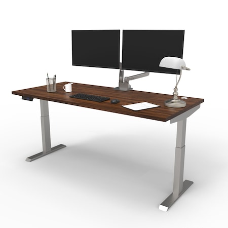 We'Re It Electric Sit Stand Desk, 46.25 H, 30 W X Laminate wood, metal, Brushed Silver, Walnut Block VL22BS7230-WNB