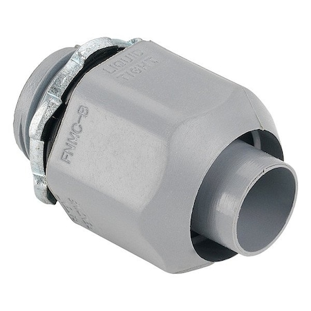 Bridgeport Liquid Tight Conduit Fitting Connector, 1/2 in, Threaded, Plastic, Plain, Gray 430-NMLTS
