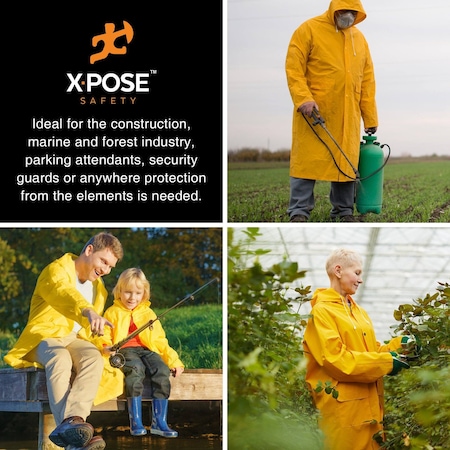Xpose Safety Heavy Duty Yellow Raincoat, 48in, PVC .35mm, Waterproof, Detachable Hood, 4XL YRC-4XL-X