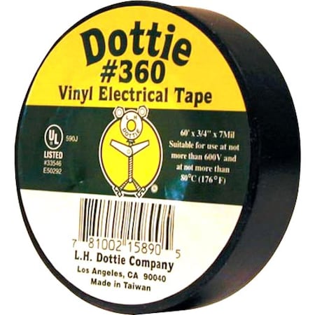 Dottie L.H. Dottie 3/4'' x 60' Black Electrical Tape, 10PK 360