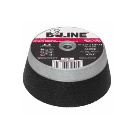 B-Line Abrasives Cup Wheel, 4 in dia, 2 in thick, 5/8 in to 11 in arbor, 36 grit, 18PK 903-004S