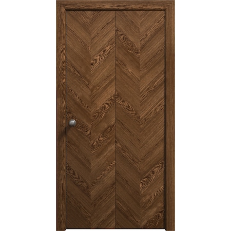 Sartodoors Sliding Closet Bi-fold Doors 36 x 80 inches, Ego 5005 Cognac Oak Veneer, Sturdy Tracks Moldings Tr EGO5005BF-DKO-36x80 (2* 18x80)