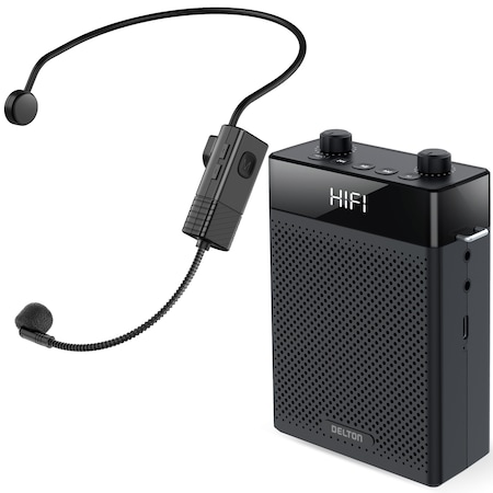 Delton Voice Amplifier with Wireless Headset, Portable Amplifier with Microphone - Black A566