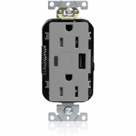 Leviton USB Receptacle, 15 A, 1/2 hp, Gray, PBT M56AC-GY