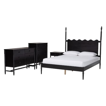 Baxton Studio Brantley Spindle Bedroom Set with Chest, Black, Queen 272-14805-14806-14807-14808-ZORO