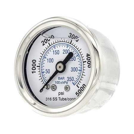 Zoro Select Pressure Gauge, 1/8 in NPT, Center Back Location PRO-302L-158R-01